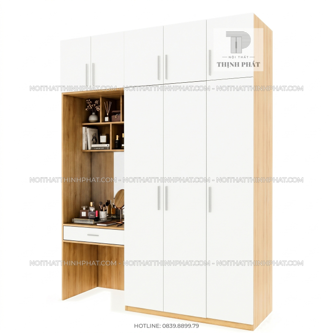 Tủ Quần Áo 2 Tầng Kết Hợp Bàn Trang Điểm TQA134 (2m x 2m5)