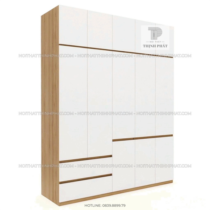 Tủ Quần Áo 2 Tầng Không Tay Nắm Nhiều Ngăn Tiện Dụng TQA116 (2m x 2m5)