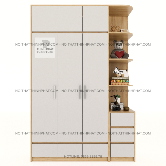Tủ Quần Áo 2 Tầng MDF 3 Cánh Mở Kèm Kệ Trưng Bày Và Hộc Kéo TQA101 (1M6 X 2M4)