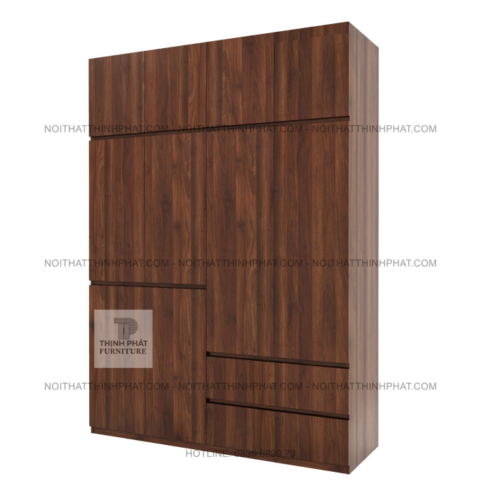 Tủ Quần Áo 2 Tầng MDF Không Tay Nắm, Nhiều Ngăn Treo Đồ Tiện Dụng TQA141 (1M8 X 2M5)