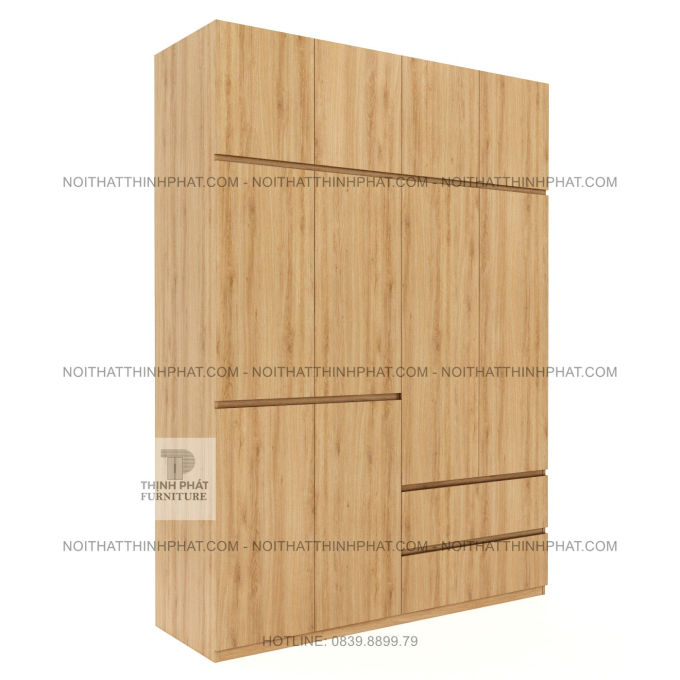 Tủ Quần Áo 2 Tầng MDF Không Tay Nắm, Nhiều Ngăn Treo Đồ Tiện Dụng TQA141 (1M8 X 2M5)