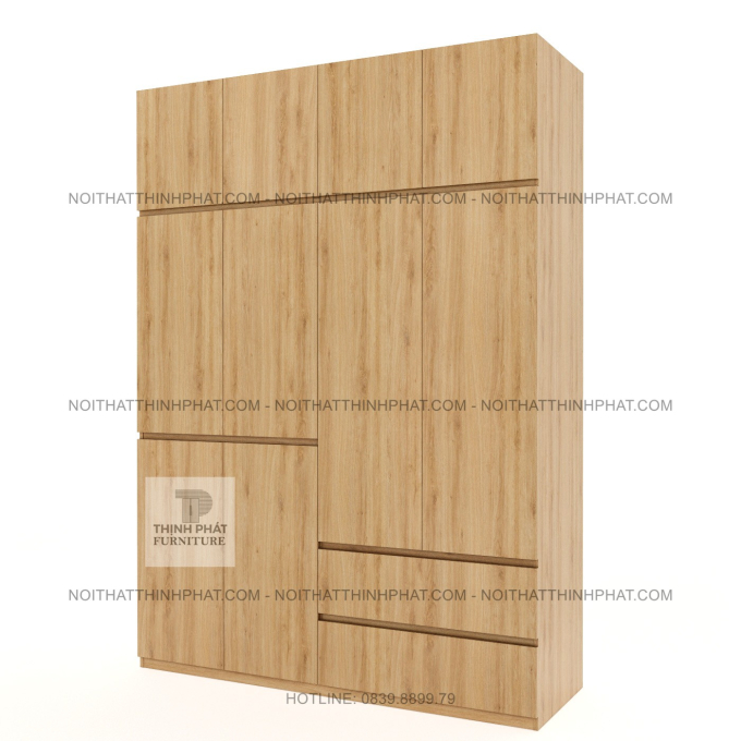 Tủ Quần Áo 2 Tầng MDF Không Tay Nắm, Nhiều Ngăn Treo Đồ Tiện Dụng TQA141 (1M8 X 2M5)