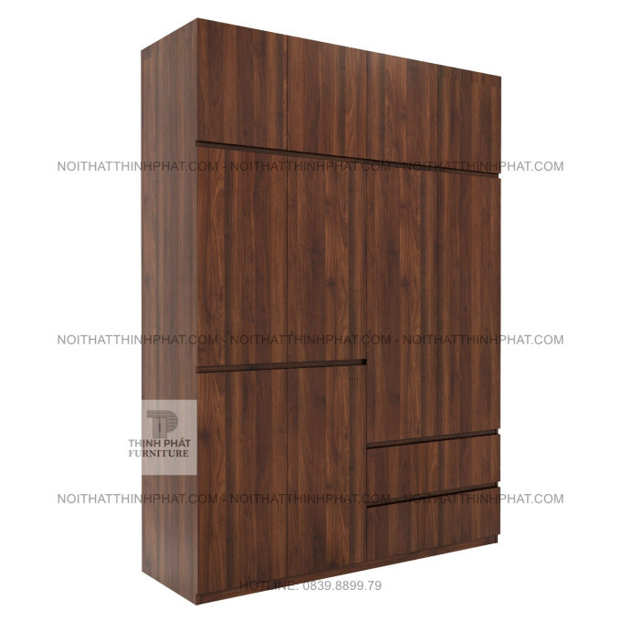 Tủ Quần Áo 2 Tầng MDF Không Tay Nắm, Nhiều Ngăn Treo Đồ Tiện Dụng TQA141 (1M8 X 2M5)