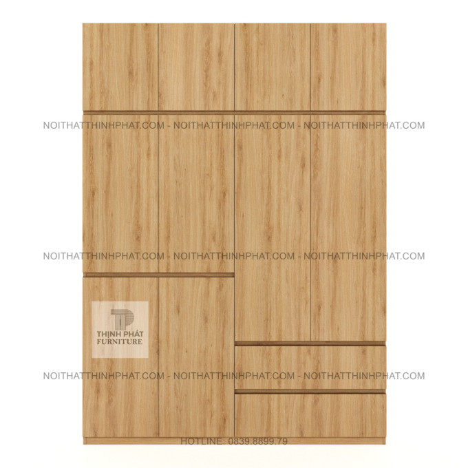 Tủ Quần Áo 2 Tầng MDF Không Tay Nắm, Nhiều Ngăn Treo Đồ Tiện Dụng TQA141 (1M8 X 2M5)