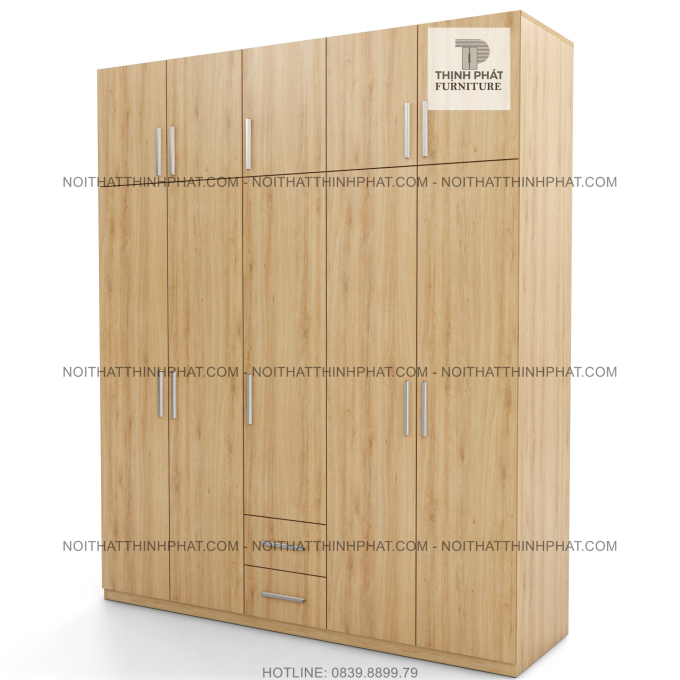 Tủ Quần Áo 2 Tầng Sát Trần Gỗ Công Nghiệp 5 Cánh Mở Phong Cách Hiện Đại TQA 71 (2m x 2m4)