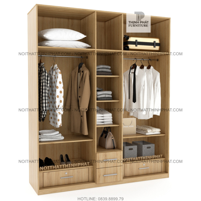 Tủ Quần Áo 2 Tầng Sát Trần Gỗ Công Nghiệp 5 Cánh Mở Phong Cách Hiện Đại TQA 71 (2m x 2m4)