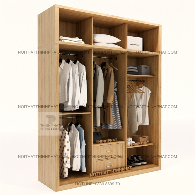 Tủ Quần Áo 2 Tầng Thiết Kế 3 Cửa Lùa, Nhiều Khoang Treo Hiện Đại Sang Trọng TQA85 (2M X 2M5)