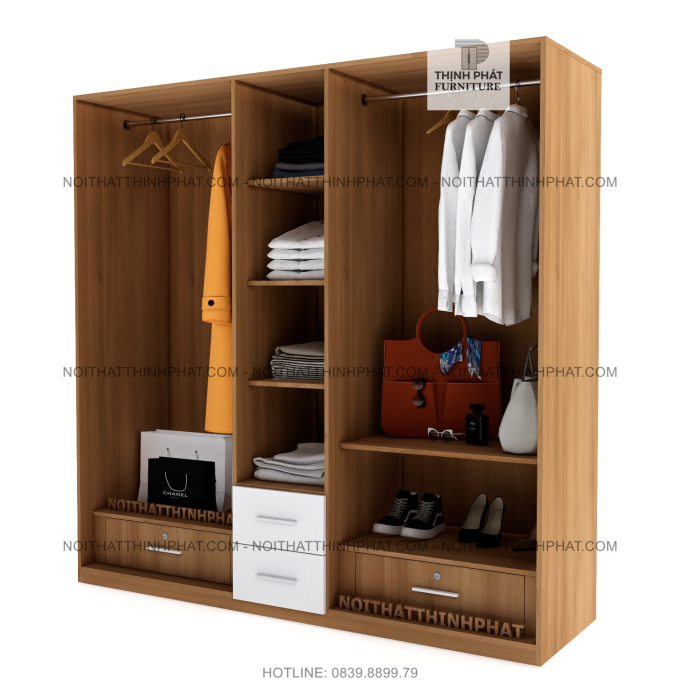 Tủ quần áo 2m x 2m, 5 cửa mở, kiểu dáng sang trọng TQA15