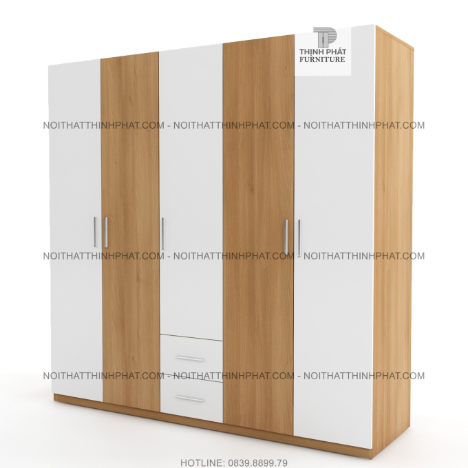 Tủ quần áo 2m x 2m, 5 cửa mở, kiểu dáng sang trọng TQA15