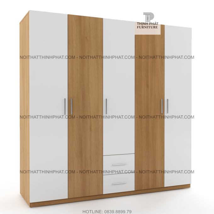 Tủ quần áo 2m x 2m, 5 cửa mở, kiểu dáng sang trọng TQA15