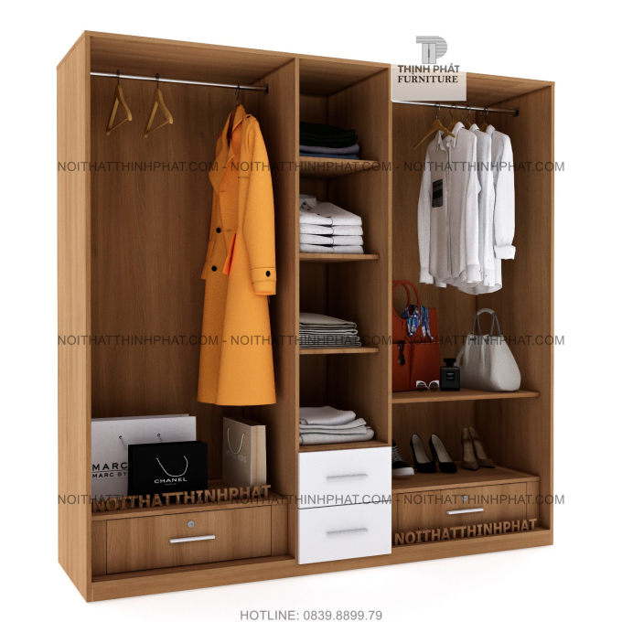Tủ quần áo 2m x 2m, 5 cửa mở, kiểu dáng sang trọng TQA15