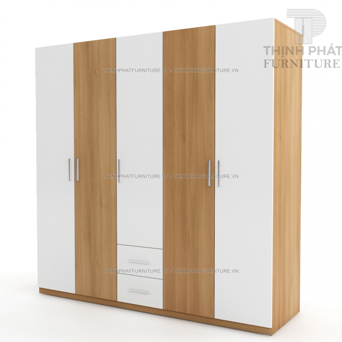 Tủ quần áo 2m x 2m (freeship hcm) 5 cửa mở, kiểu dáng sang trọng, gỗ mdf phủ melamine TQA-TP15