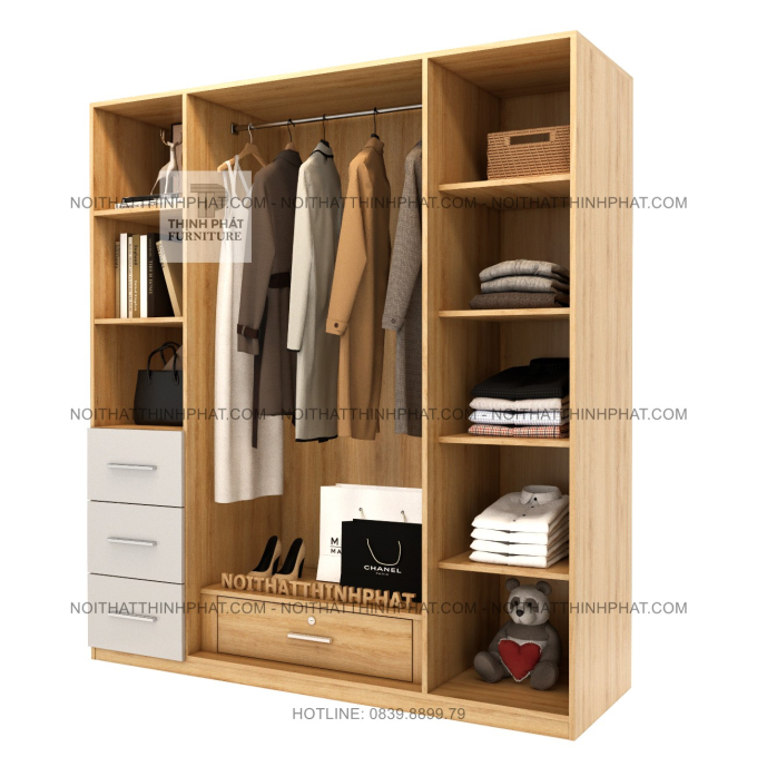 Tủ Quần Áo 3 Cánh Có Kệ Hở – Thiết Kế Đa Năng Treo Đồ Kết Hợp Kệ Trưng Bày TPHCM TQA131 (1M6 X 2M)