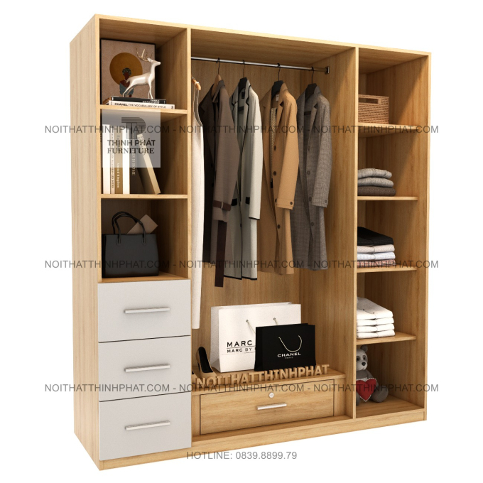 Tủ Quần Áo 3 Cánh Có Kệ Hở – Thiết Kế Đa Năng Treo Đồ Kết Hợp Kệ Trưng Bày TPHCM TQA131 (1M6 X 2M)