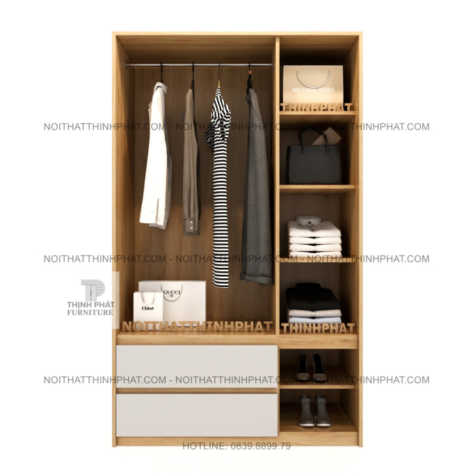 Tủ Quần Áo 3 Cánh Mở, 2 Ngăn Kéo Không Tay Nắm Phong Cách Tối Giản Tại TPHCM TQA95 (1M2 X 2M)