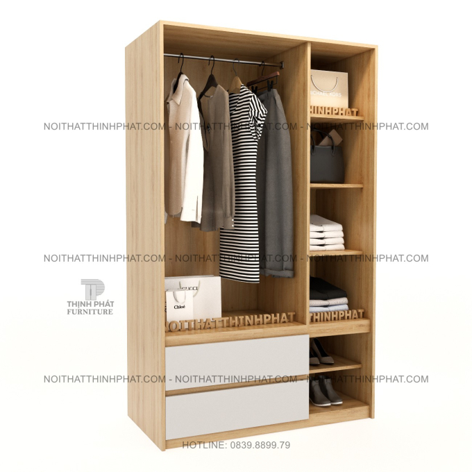 Tủ Quần Áo 3 Cánh Mở, 2 Ngăn Kéo Không Tay Nắm Phong Cách Tối Giản Tại TPHCM TQA95 (1M2 X 2M)