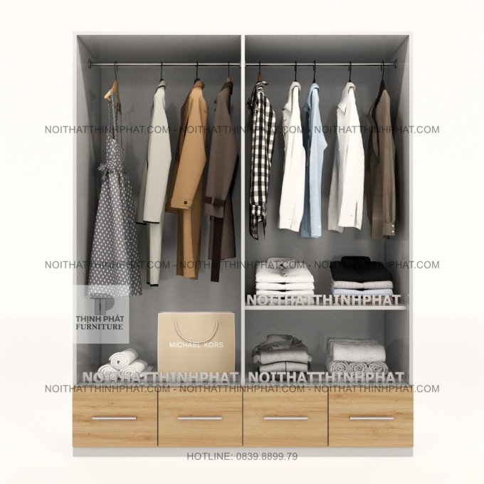 Tủ Quần Áo 4 Cánh Hiện Đại Màu Trắng Phối Gỗ Có 4 Hộc Kéo TPHCM TQA120 (1M6 X 2M)