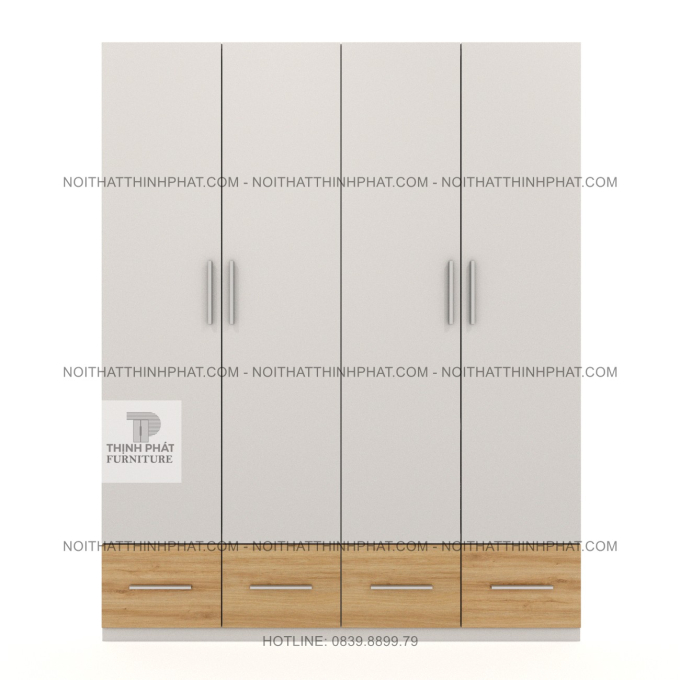 Tủ Quần Áo 4 Cánh Hiện Đại Màu Trắng Phối Gỗ Có 4 Hộc Kéo TPHCM TQA120 (1M6 X 2M)