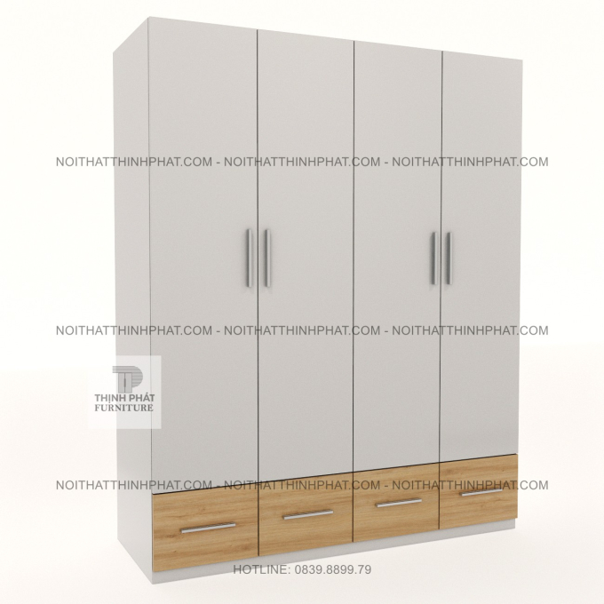 Tủ Quần Áo 4 Cánh Hiện Đại Màu Trắng Phối Gỗ Có 4 Hộc Kéo TPHCM TQA120 (1M6 X 2M)