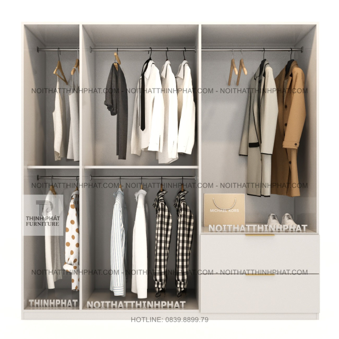 Tủ Quần Áo 5 Cánh Gỗ MDF Melamine Nhiều Khoang Treo Và Hộc Kéo Rộng Tại TPHCM TQA65 (2M X 2M)
