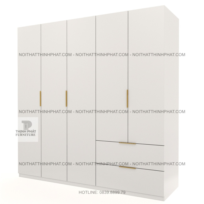 Tủ Quần Áo 5 Cánh Gỗ MDF Melamine Nhiều Khoang Treo Và Hộc Kéo Rộng Tại TPHCM TQA65 (2M X 2M)
