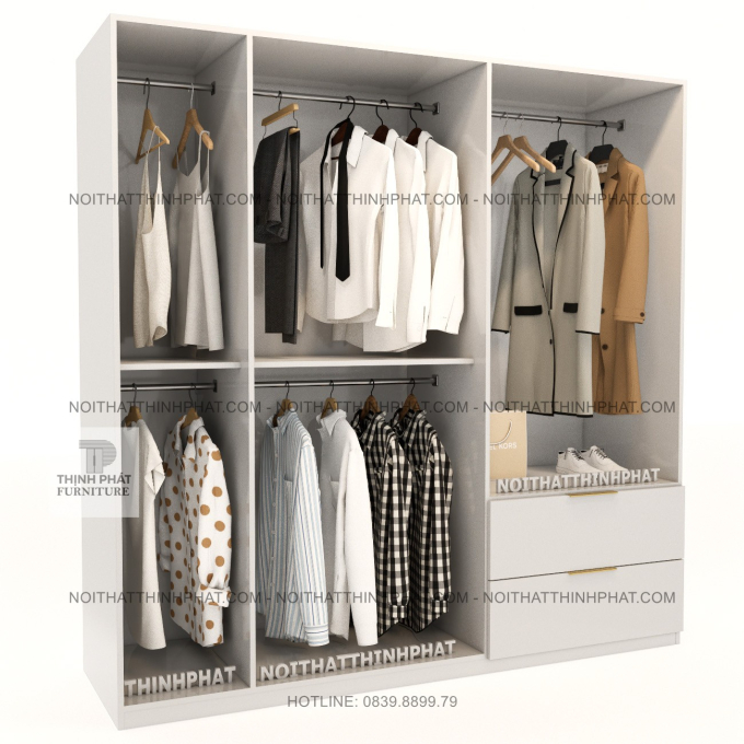Tủ Quần Áo 5 Cánh Gỗ MDF Melamine Nhiều Khoang Treo Và Hộc Kéo Rộng Tại TPHCM TQA65 (2M X 2M)
