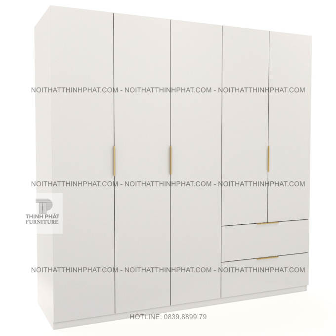 Tủ Quần Áo 5 Cánh Gỗ MDF Melamine Nhiều Khoang Treo Và Hộc Kéo Rộng Tại TPHCM TQA65 (2M X 2M)