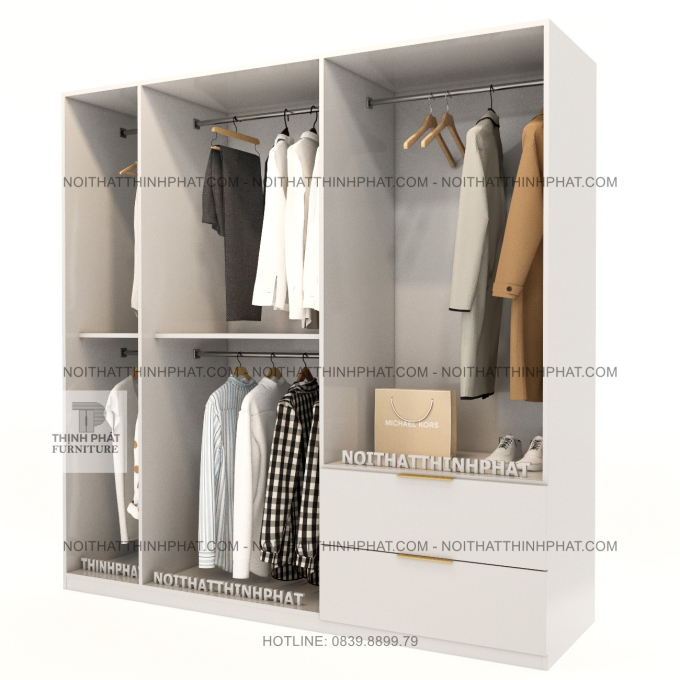 Tủ Quần Áo 5 Cánh Gỗ MDF Melamine Nhiều Khoang Treo Và Hộc Kéo Rộng Tại TPHCM TQA65 (2M X 2M)