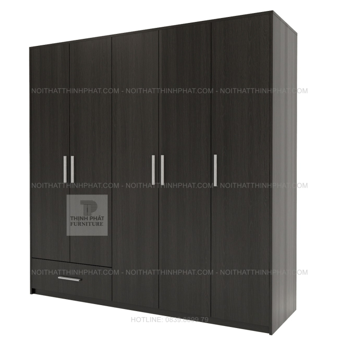 Tủ Quần Áo 5 Cánh Hiện Đại Màu Gỗ Sẫm Tích Hợp Ngăn Kéo Tiện Ích TQA141 (2M X 2M)