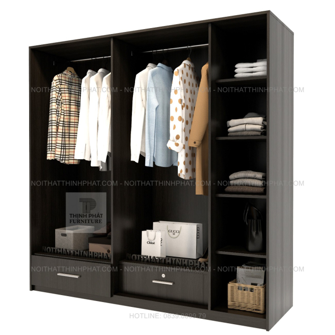 Tủ Quần Áo 5 Cánh Hiện Đại Màu Gỗ Sẫm Tích Hợp Ngăn Kéo Tiện Ích TQA141 (2M X 2M)