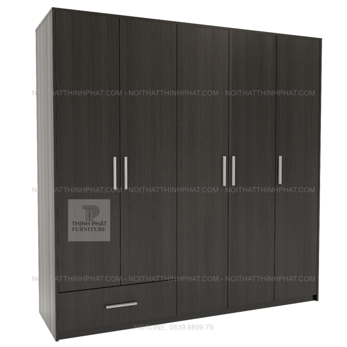 Tủ Quần Áo 5 Cánh Hiện Đại Màu Gỗ Sẫm Tích Hợp Ngăn Kéo Tiện Ích TQA141 (2M X 2M)
