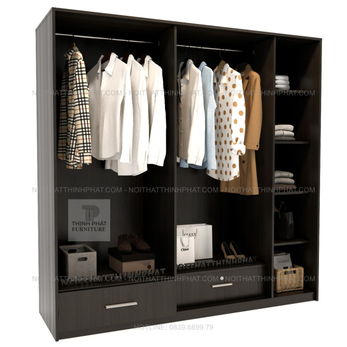Tủ Quần Áo 5 Cánh Hiện Đại Màu Gỗ Sẫm Tích Hợp Ngăn Kéo Tiện Ích TQA141 (2M X 2M)