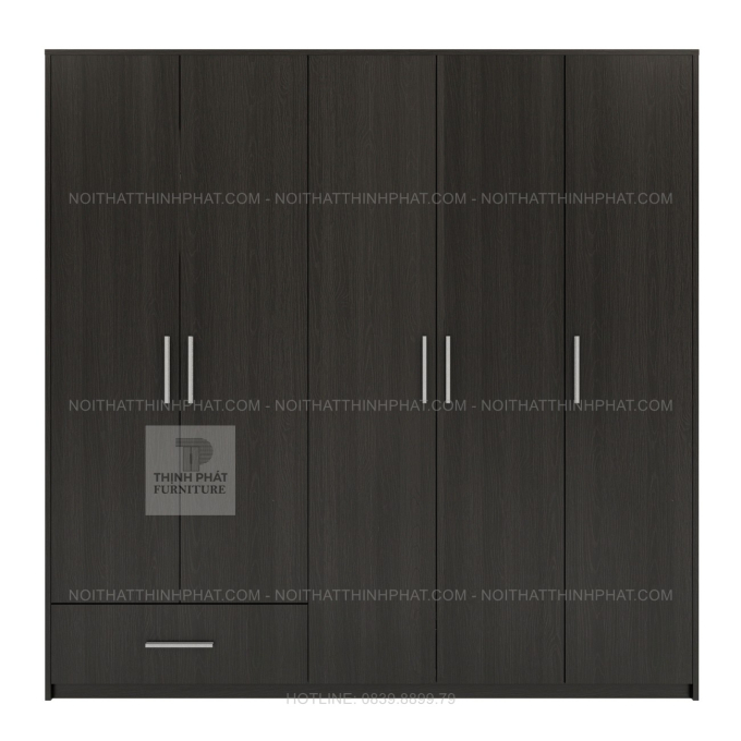 Tủ Quần Áo 5 Cánh Hiện Đại Màu Gỗ Sẫm Tích Hợp Ngăn Kéo Tiện Ích TQA144 (2M X 2M)