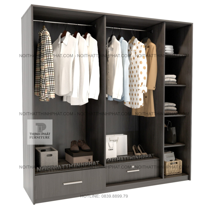 Tủ Quần Áo 5 Cánh Hiện Đại Màu Gỗ Sẫm Tích Hợp Ngăn Kéo Tiện Ích TQA144 (2M X 2M)