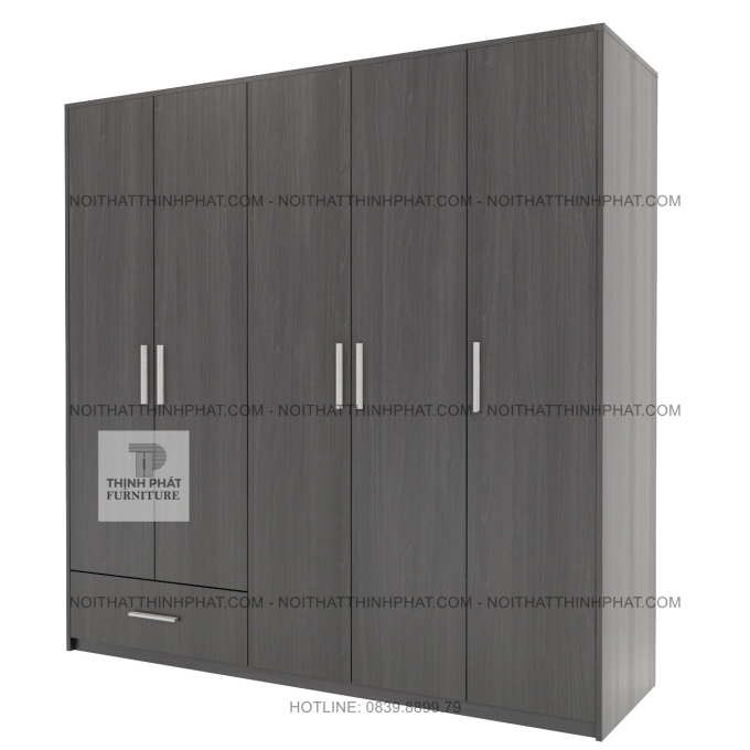 Tủ Quần Áo 5 Cánh Hiện Đại Màu Gỗ Sẫm Tích Hợp Ngăn Kéo Tiện Ích TQA144 (2M X 2M)
