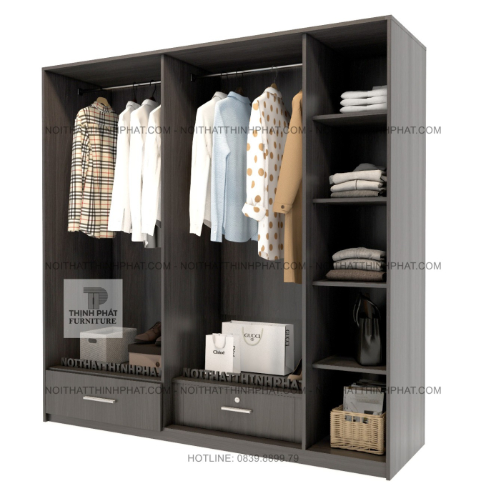 Tủ Quần Áo 5 Cánh Hiện Đại Màu Gỗ Sẫm Tích Hợp Ngăn Kéo Tiện Ích TQA144 (2M X 2M)