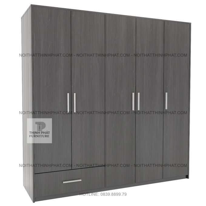Tủ Quần Áo 5 Cánh Hiện Đại Màu Gỗ Sẫm Tích Hợp Ngăn Kéo Tiện Ích TQA144 (2M X 2M)