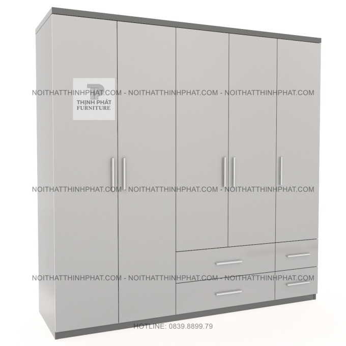 Tủ Quần Áo 5 Cánh MDF – Thiết Kế Đa Năng Với Nhiều Ngăn Kéo, Khoang Treo Rộng Và Kệ Gấp Đồ TPHCM TQA138 (2M X 2M)