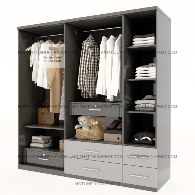 Tủ Quần Áo 5 Cánh MDF – Thiết Kế Đa Năng Với Nhiều Ngăn Kéo, Khoang Treo Rộng Và Kệ Gấp Đồ TPHCM TQA138 (2M X 2M)