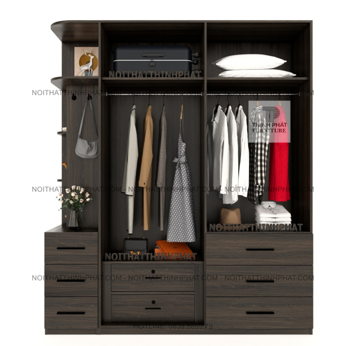Tủ Quần Áo Cánh Kính Kết Hợp Kệ Trang Trí – Thiết Kế Sang Trọng TPHCM TQA86 (2M X 2M4)