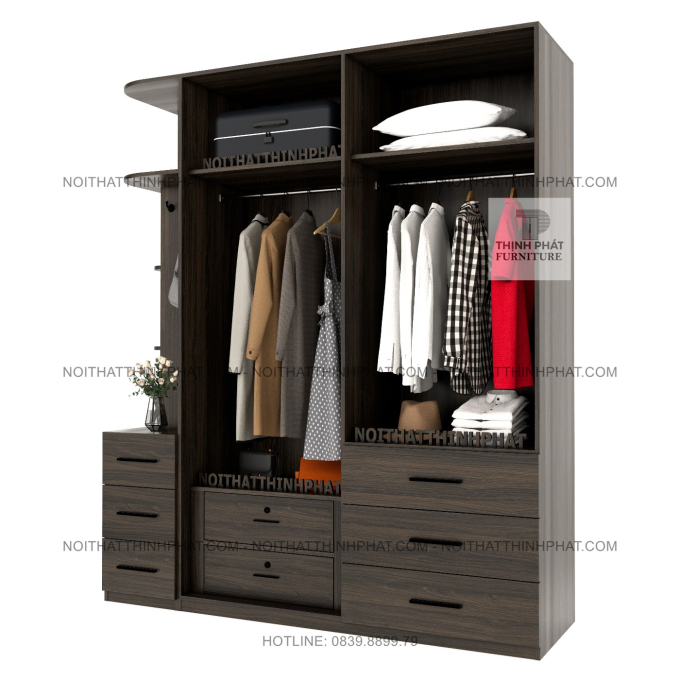 Tủ Quần Áo Cánh Kính Kết Hợp Kệ Trang Trí – Thiết Kế Sang Trọng TPHCM TQA86 (2M X 2M4)