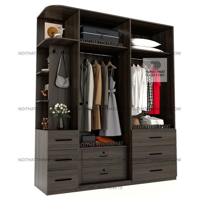 Tủ Quần Áo Cánh Kính Kết Hợp Kệ Trang Trí – Thiết Kế Sang Trọng TPHCM TQA86 (2M X 2M4)