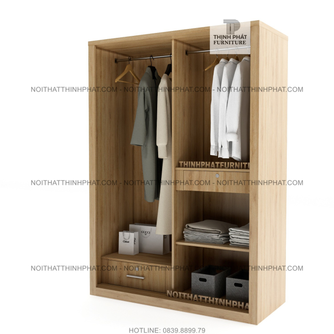 Tủ Quần Áo Cửa Lùa 1m2 X 2m Thiết Kế Thanh Lịch Gỗ Mdf Phủ Melamine TQA05