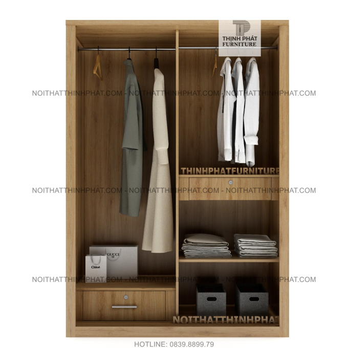 Tủ Quần Áo Cửa Lùa 1m2 X 2m Thiết Kế Thanh Lịch Gỗ Mdf Phủ Melamine TQA05