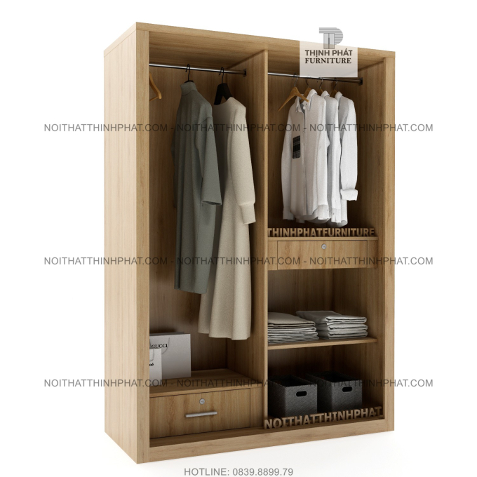 Tủ Quần Áo Cửa Lùa 1m2 X 2m Thiết Kế Thanh Lịch Gỗ Mdf Phủ Melamine TQA05