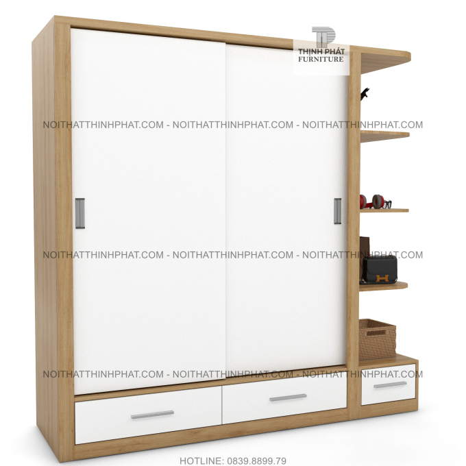 Tủ Quần Áo Cửa Lùa 2 Cánh Kết Hợp Kệ Trang Trí Sang Trọng Và Tiện Lợi TQA59 (2m x 2m)