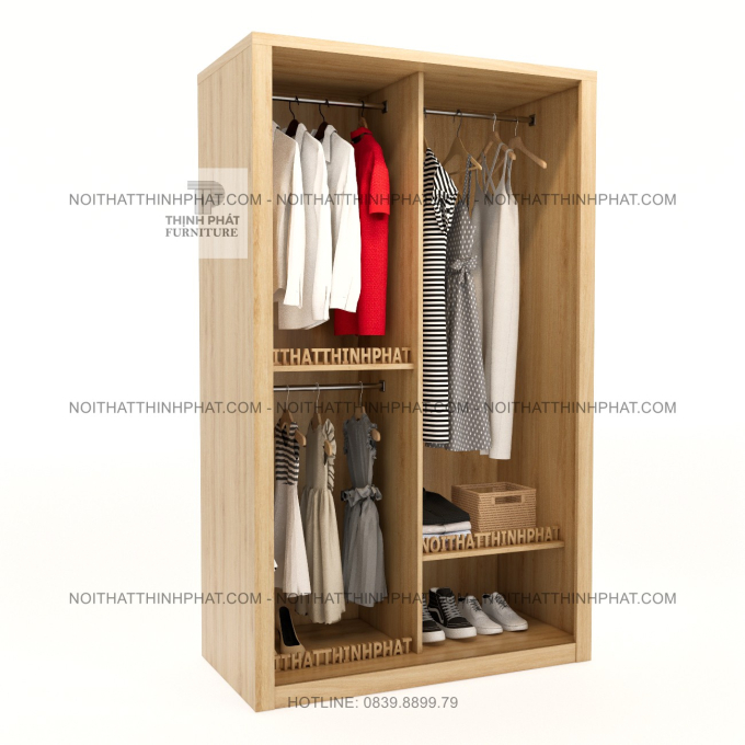 Tủ Quần Áo Cửa Lùa 2 Cánh MDF – Thiết Kế Ưu Tiên Treo Đồ, Dễ Sử Dụng TPHCM TQA127 (1M2 X 2M)