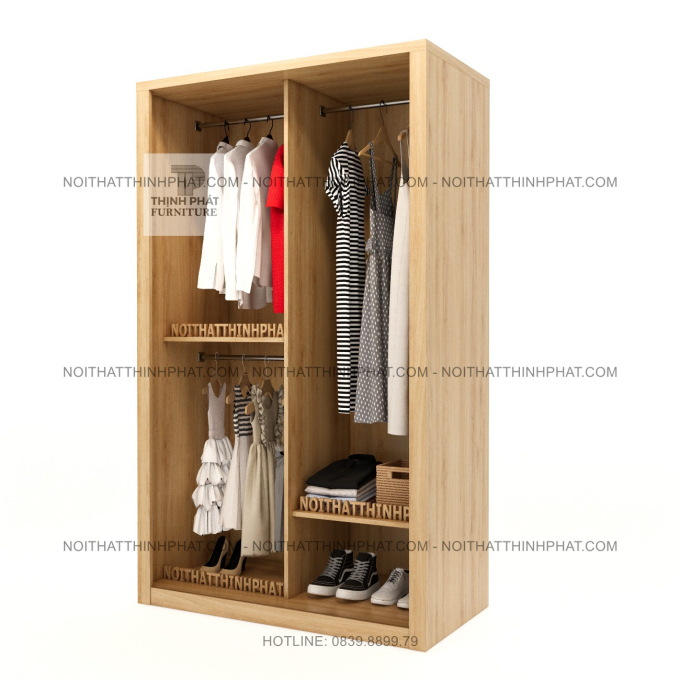 Tủ Quần Áo Cửa Lùa 2 Cánh MDF – Thiết Kế Ưu Tiên Treo Đồ, Dễ Sử Dụng TPHCM TQA127 (1M2 X 2M)
