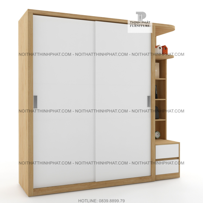 Tủ Quần Áo Cửa Lùa Kèm Kệ Trang Trí 1m8 X 2m, Thiết Kế Đẹp, Đa Năng TQA17