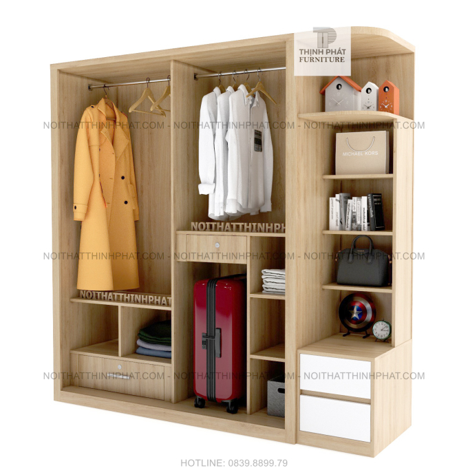 Tủ Quần Áo Cửa Lùa Kèm Kệ Trang Trí 1m8 X 2m, Thiết Kế Đẹp, Đa Năng TQA17